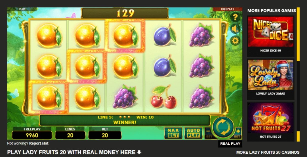 Lady Fruits 20 Игровой процесс